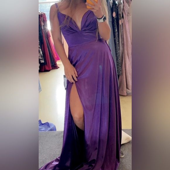 Cinderella Divine Dresses & Skirts - Purple Satin Prom Dress w/ High Slit